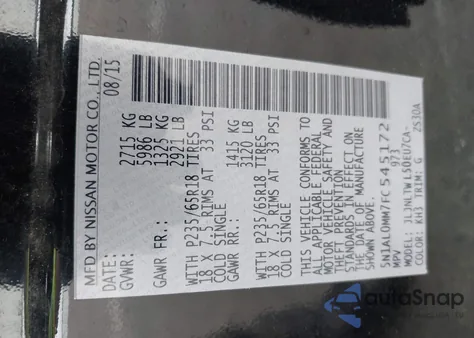 2015 Infiniti Qx60 z USA, uszkodzony, nr VIN 5N1AL0MM7FC545172